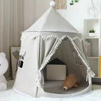 Tipi de lona infantil con estructura de madera y material de algodón