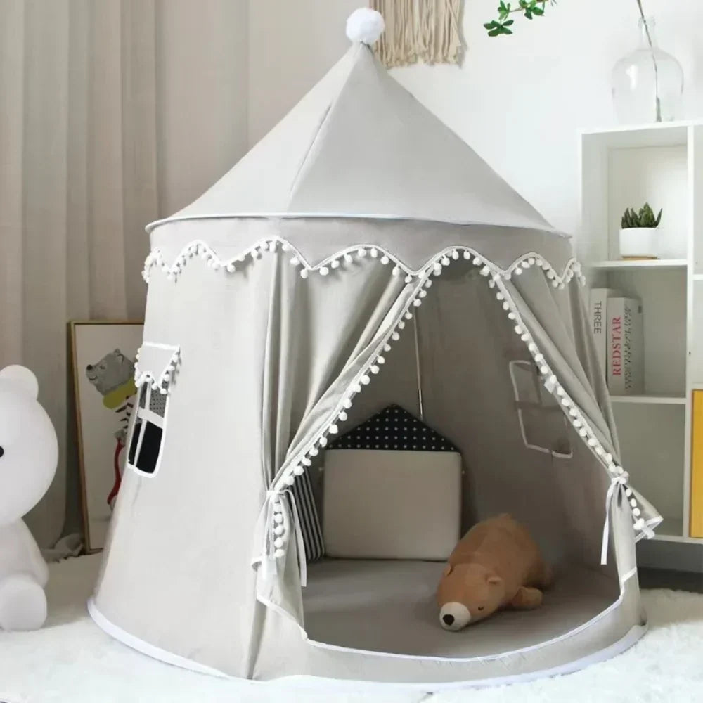 Tipi de lona infantil con estructura de madera y material de algodón