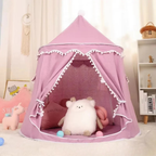 Tipi de lona infantil con estructura de madera y material de algodón