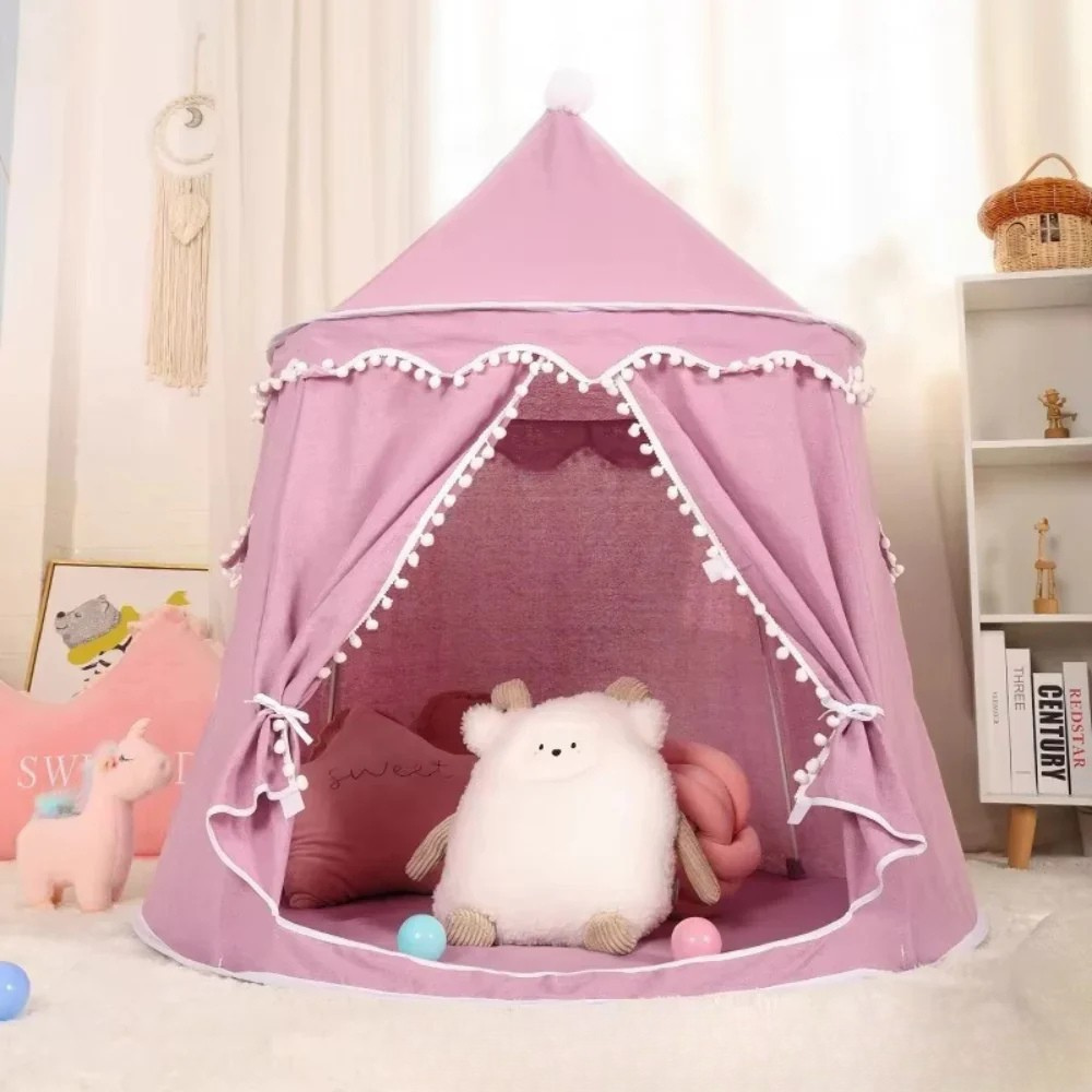 Tipi de lona infantil con estructura de madera y material de algodón