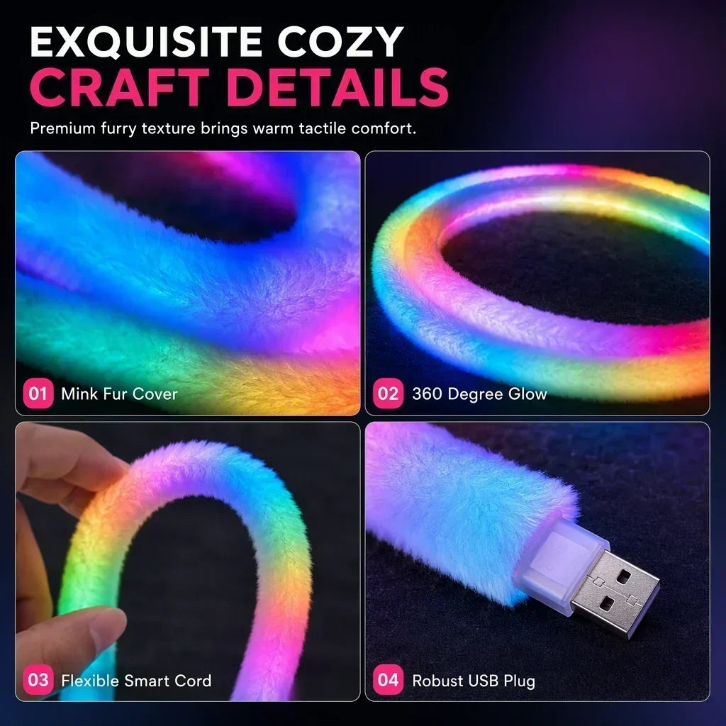 Tira de luz LED de pelo sintético – resplandor envolvente de 360°