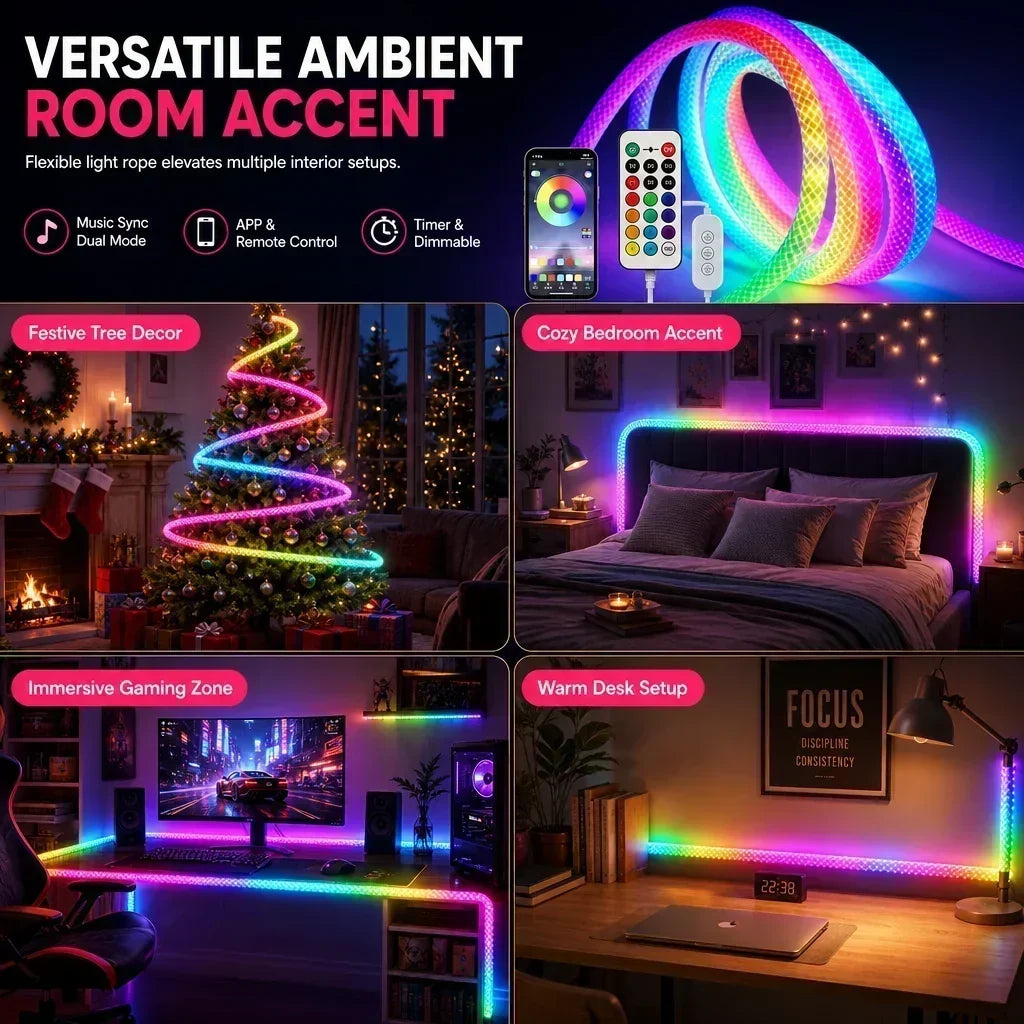 Tira de luz LED de pelo sintético – resplandor envolvente de 360°