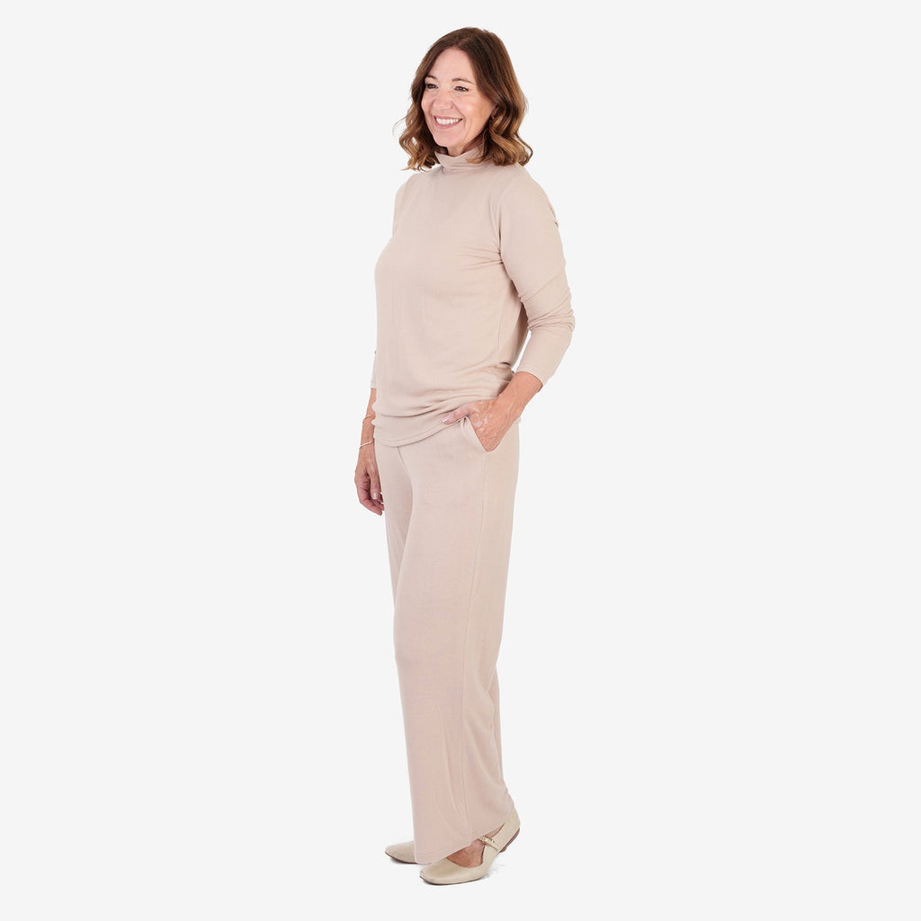 Top de cuello alto para mujer con acabado jaspeado cepillado y mangas largas