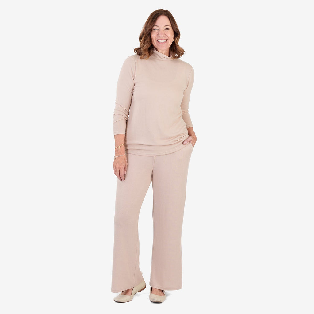 Top de cuello alto para mujer con acabado jaspeado cepillado y mangas largas