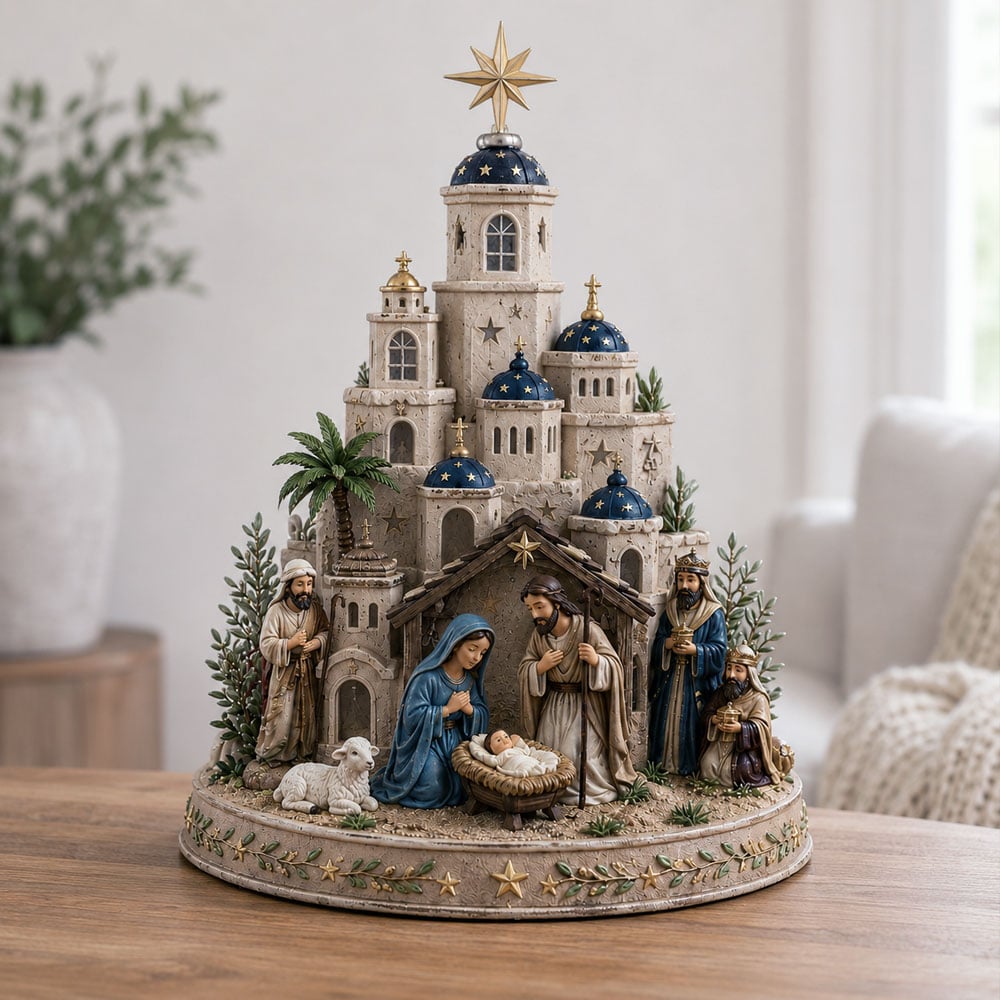 Torre de la Iglesia de la Natividad de Belén con luz