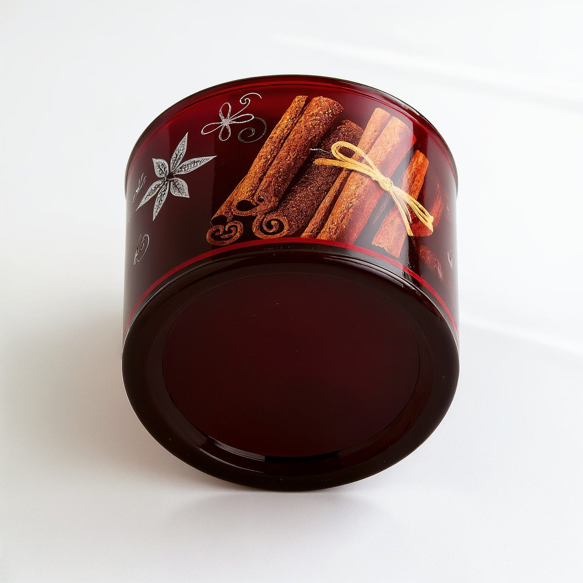 Vela de soja Cinnamon Spice — Tarro rojo oscuro con motivo de canela