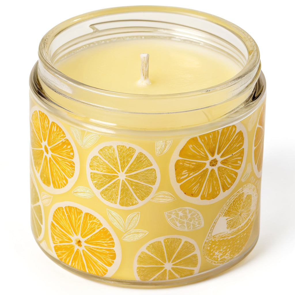 Vela de soja Citrus Zest de Tiendalodama en tarro de cristal amarillo