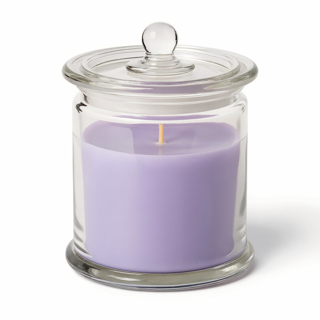 Vela de soja Lavender Fields de Tiendalodama en tarro de cristal transparente