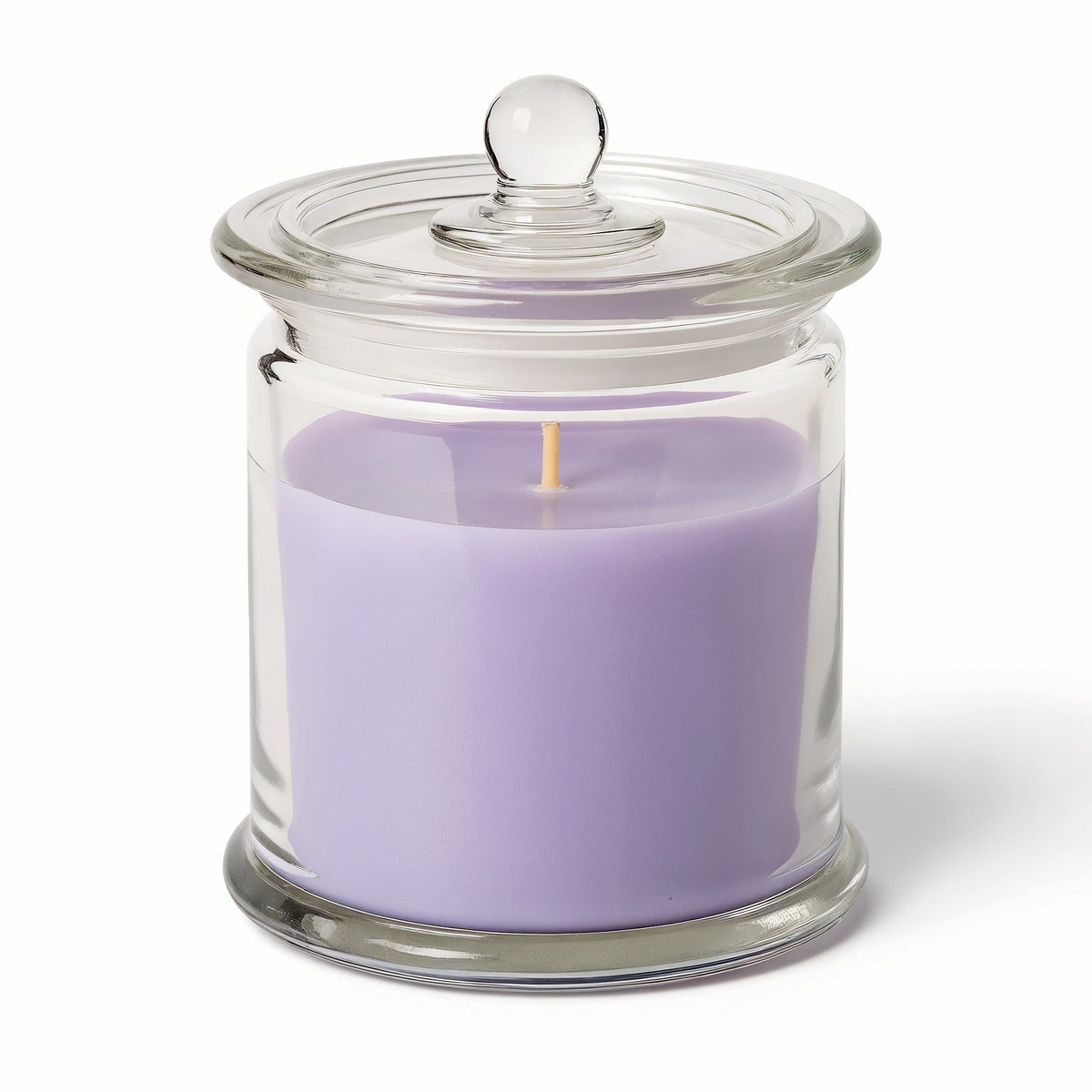 Vela de soja Lavender Fields de Tiendalodama en tarro de cristal transparente