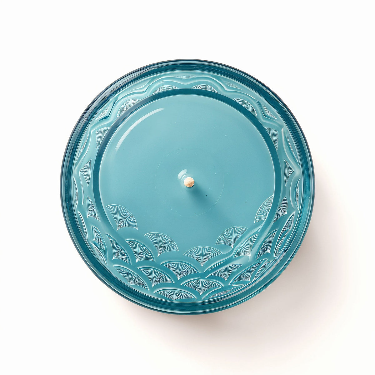 Vela de soja Ocean Mist de Tiendalodama en tarro de cristal azul con patrón de olas