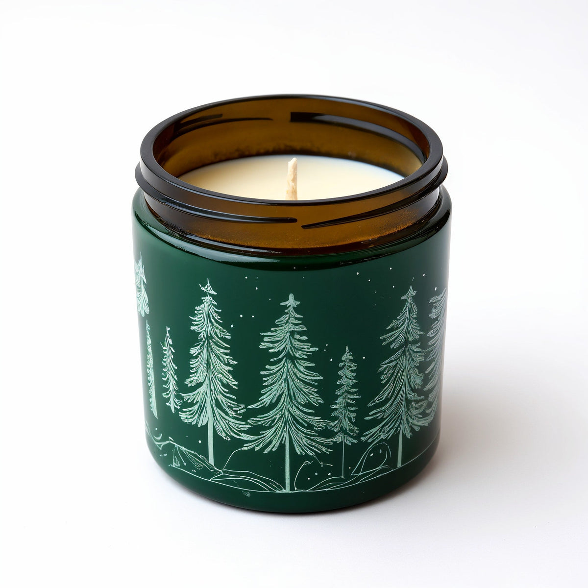Vela de soja Pine Forest de Tiendalodama — Tarro verde oscuro con motivo de pino