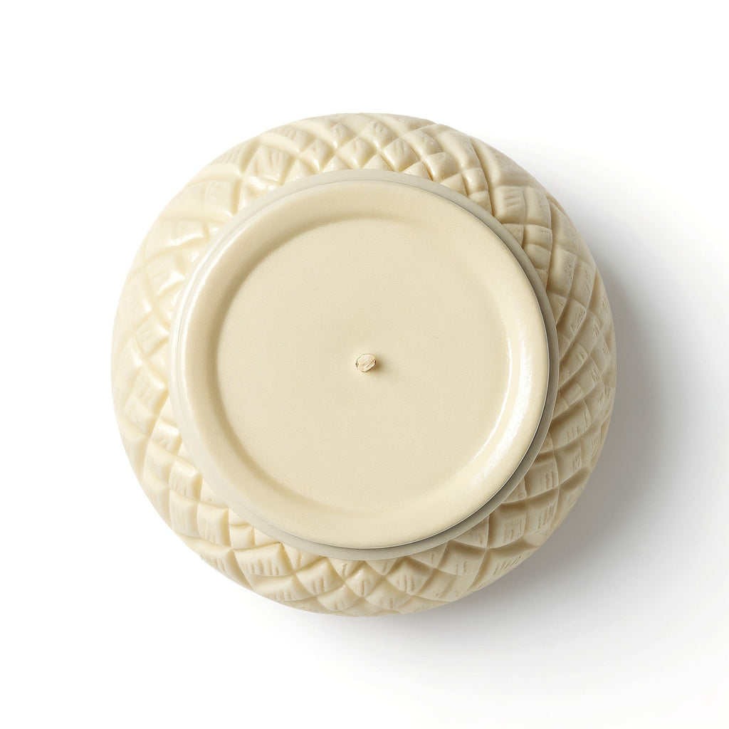 Vela de soja de vainilla y coco - Tarro marfil con textura de coco