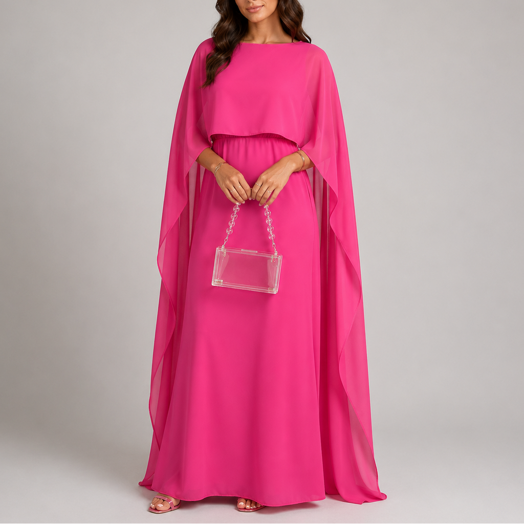 Vestido largo de mujer con capa drapeada | Vestido de noche hasta el suelo