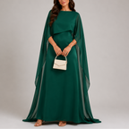 Vestido largo de mujer con capa drapeada | Vestido de noche hasta el suelo