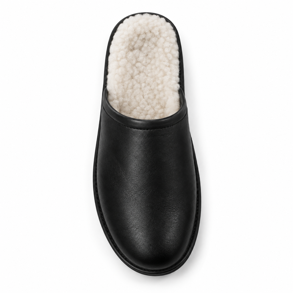Zapatillas de estar por casa para hombre con forro de pelo sintético negras de interior