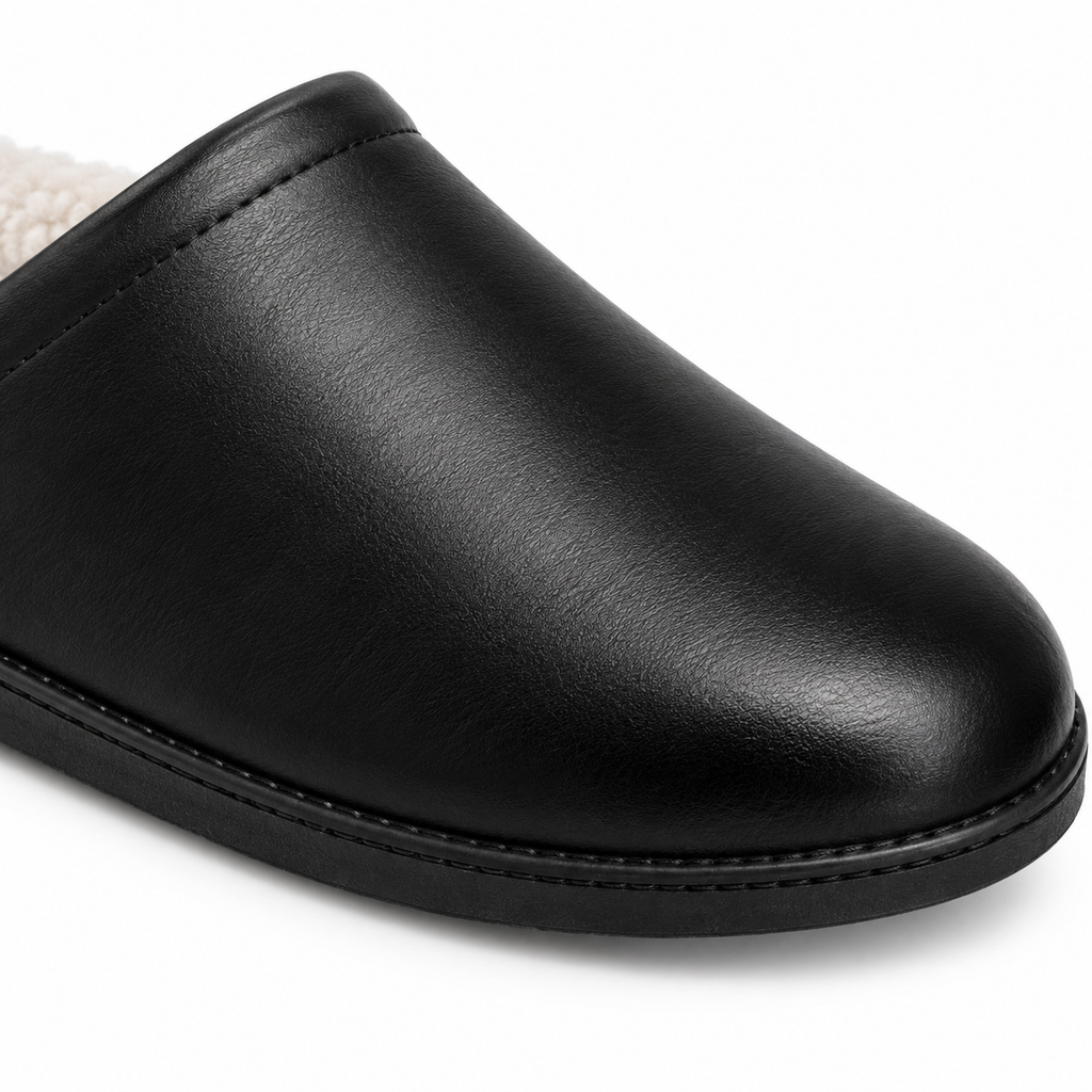 Zapatillas de estar por casa para hombre con forro de pelo sintético negras de interior