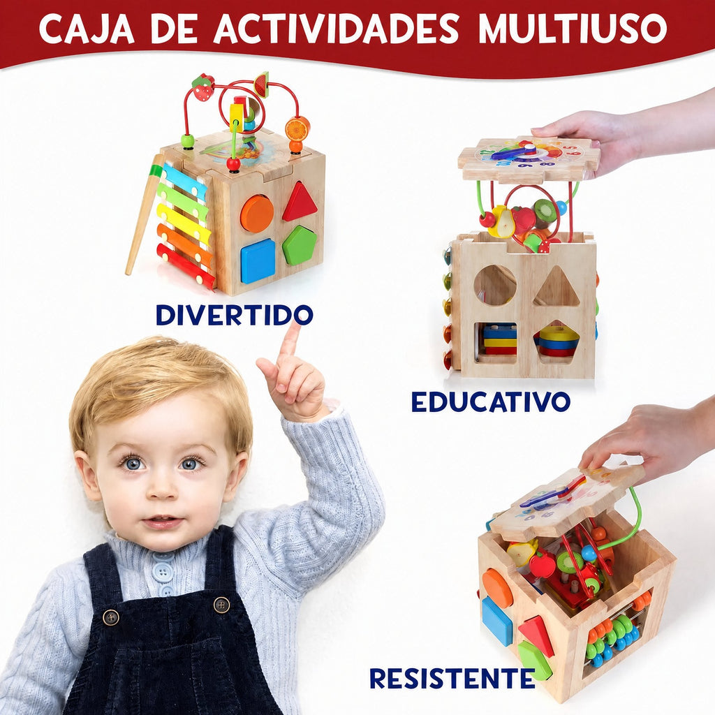 MINDBLOX – Cubo de Aprendizaje Montessori de Madera 8 en 1 para Niños Pequeños con Juegos Educativos
