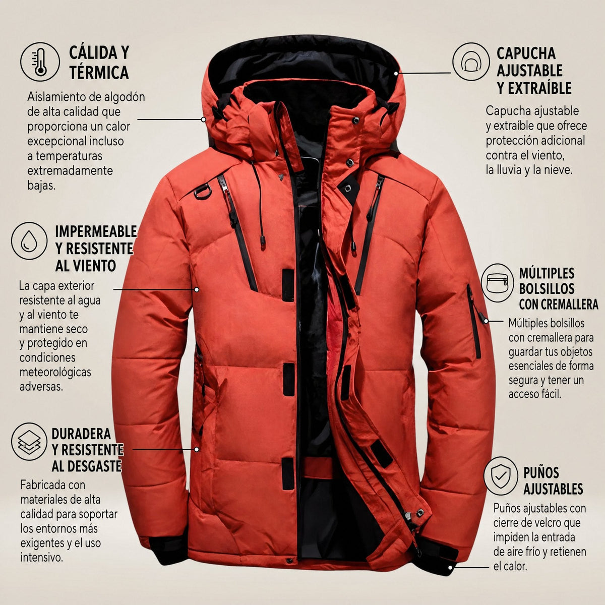 Parka de invierno para hombre Nordfall – acolchada, con forro polar, resistente al viento y al agua
