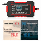 Cargador inteligente 12V 6A con reparación por impulsos y pantalla LCD para baterías de coche y moto