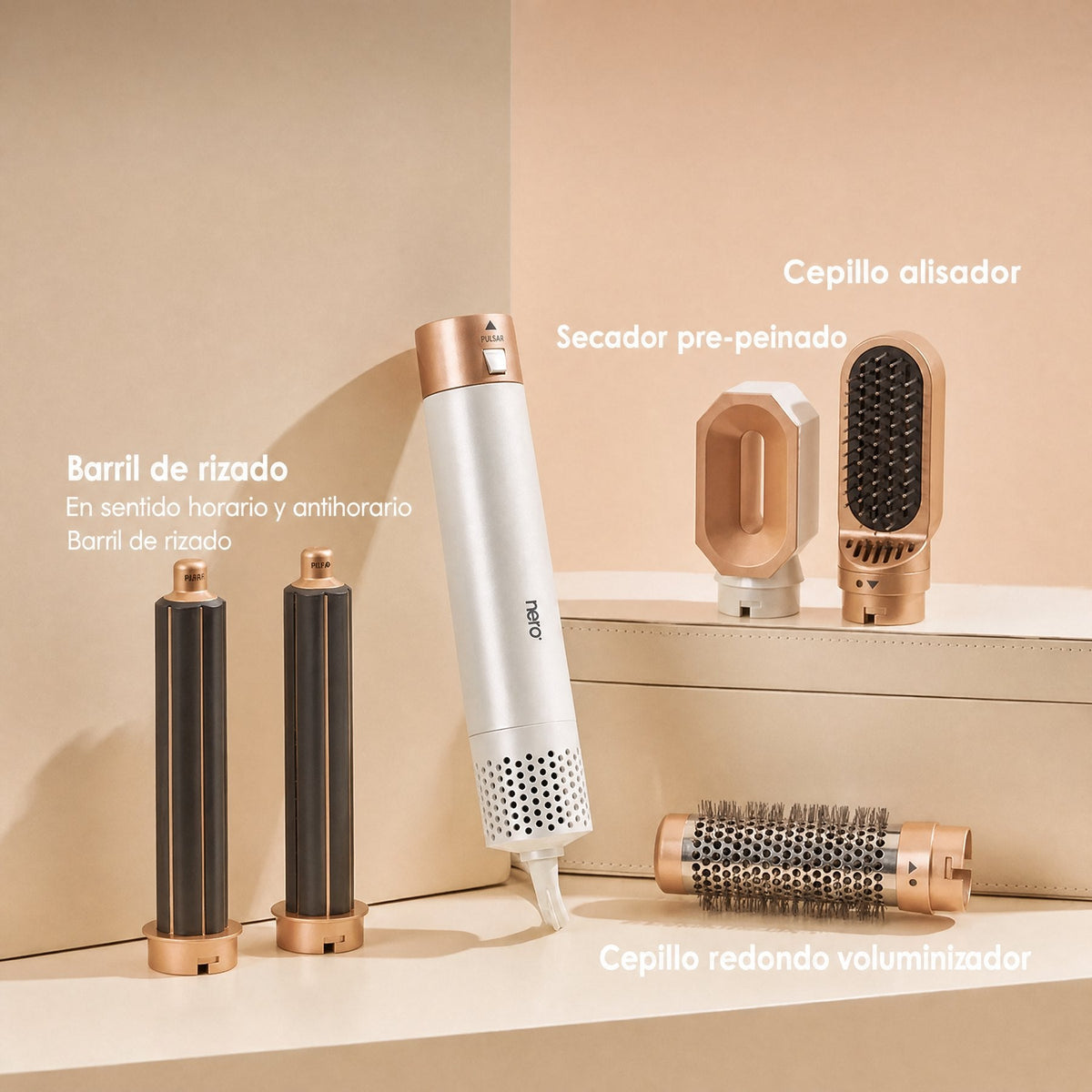Styler para el pelo 5 en 1 con rizador automático, secador y cepillo alisador