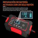 Cargador inteligente 12V 6A con reparación por impulsos y pantalla LCD para baterías de coche y moto