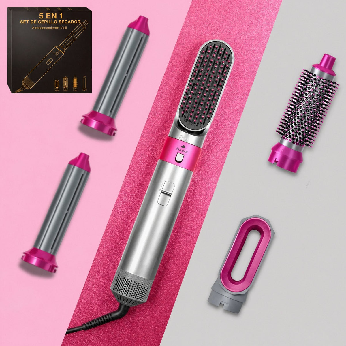 Styler para el pelo 5 en 1 con rizador automático, secador y cepillo alisador