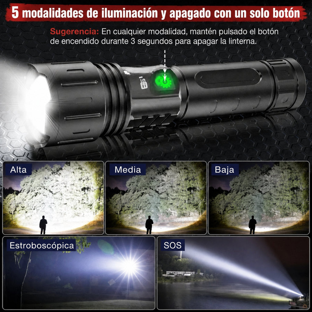 Linterna táctica ultrapotente 100.000 lúmenes