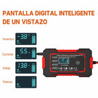 Cargador inteligente 12V 6A con reparación por impulsos y pantalla LCD para baterías de coche y moto