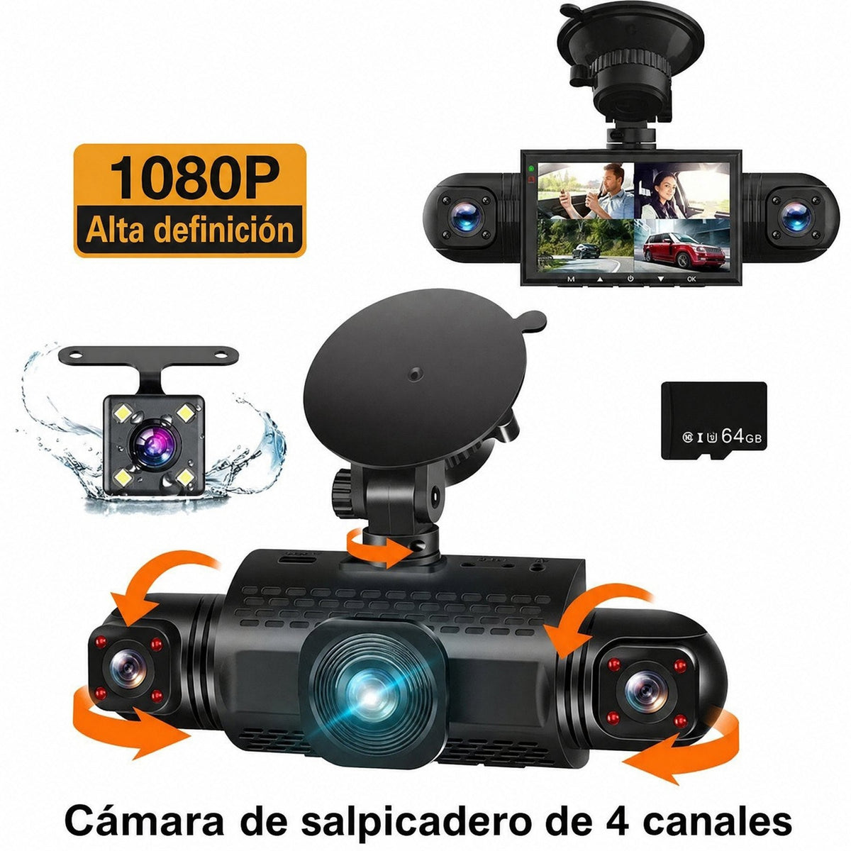 Cámara de coche 4 canales FHD con visión 360°