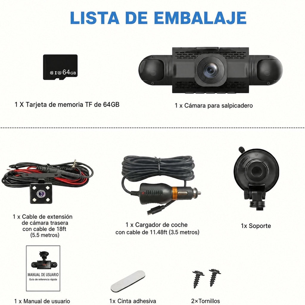 Cámara de coche 4 canales FHD con visión 360°