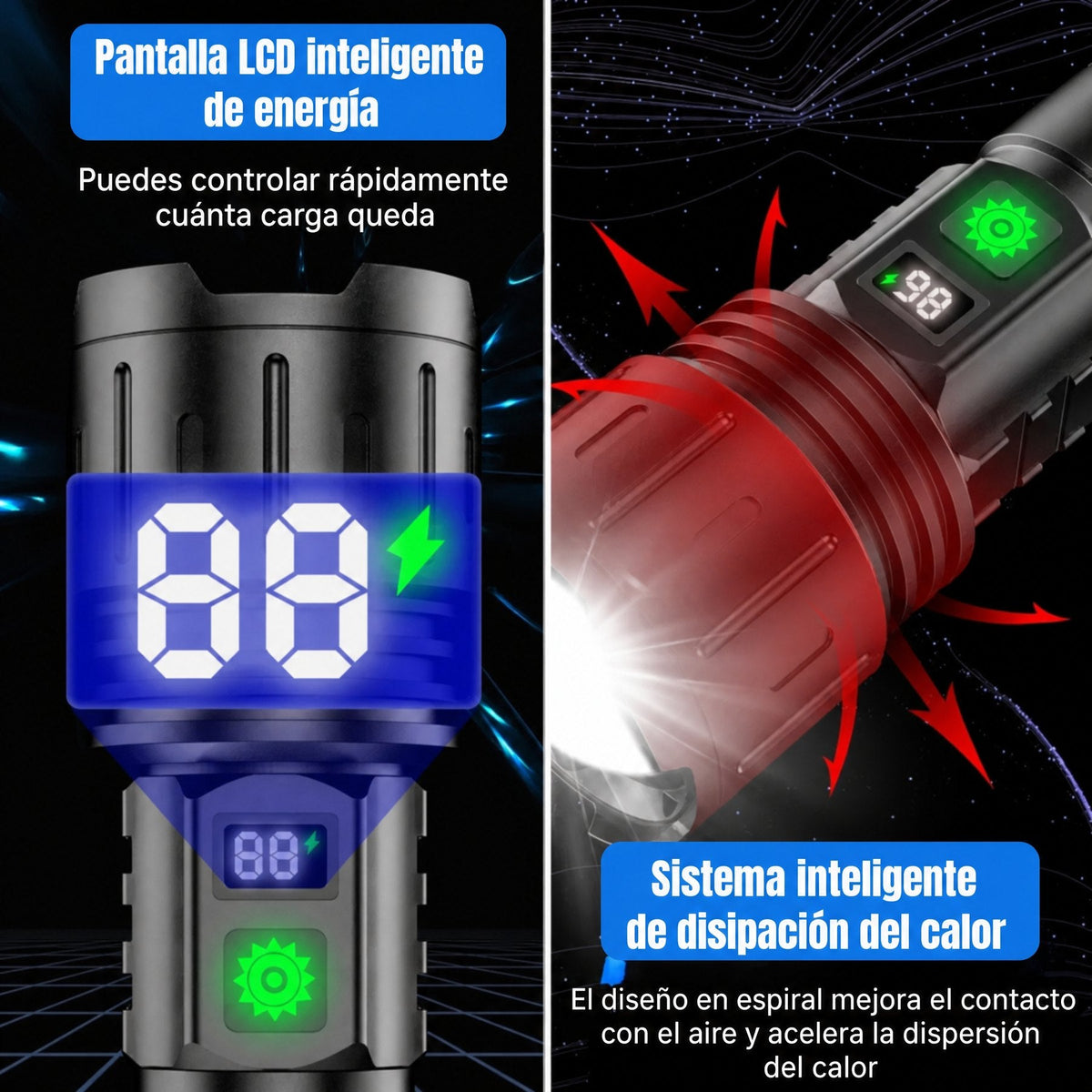 Linterna táctica ultrapotente 100.000 lúmenes