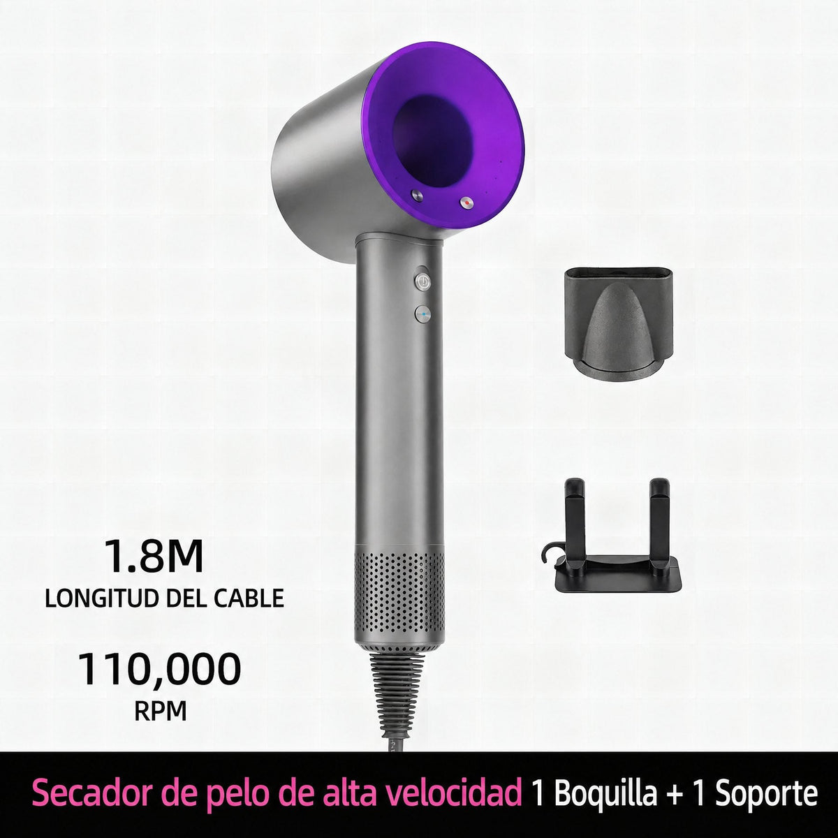 Secador de pelo iónico con 200 millones de iones negativos y control inteligente de temperatura