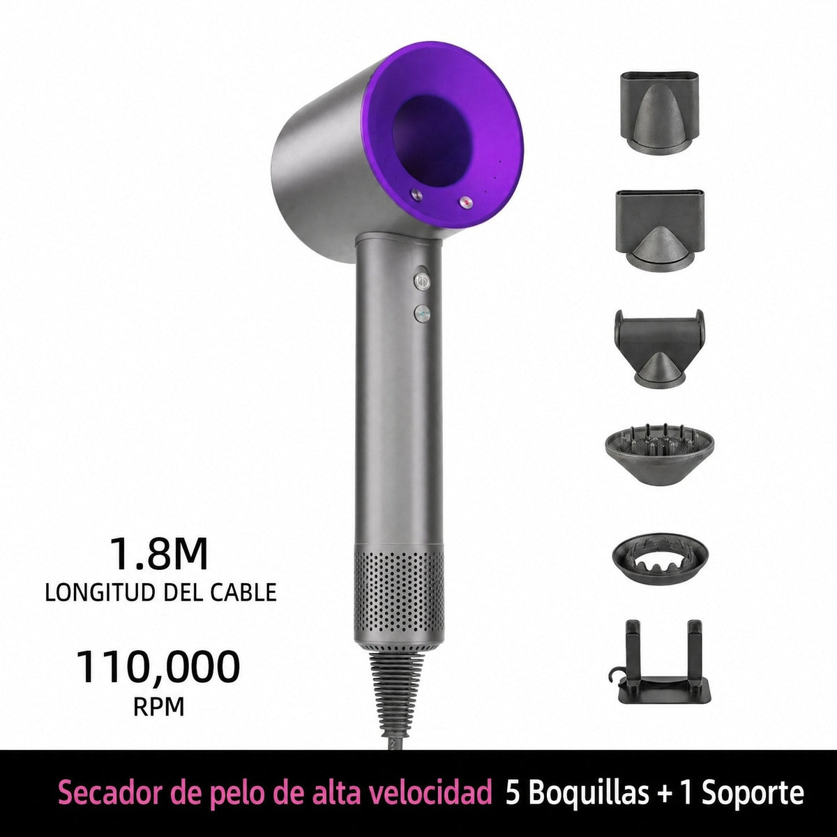 Secador de pelo iónico con 200 millones de iones negativos y control inteligente de temperatura