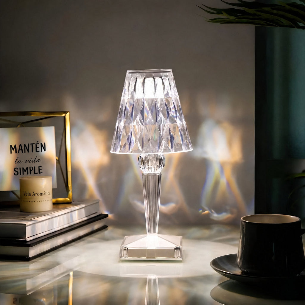 Lámpara de Mesa Moderna Brillante con Cristal y Manejo Sencillo