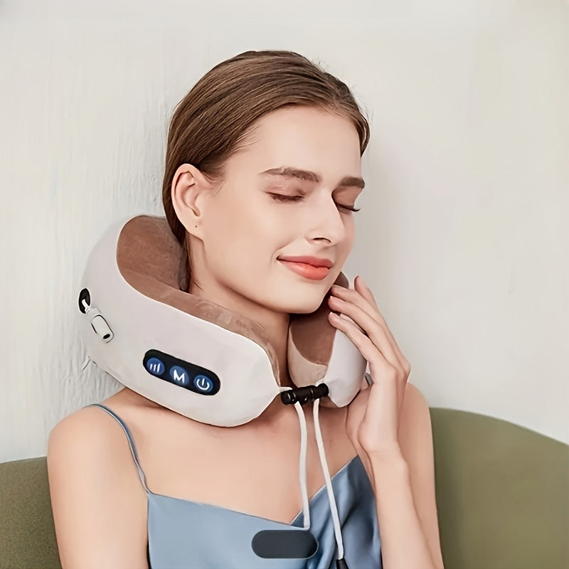 Almohada cervical en forma de U con espuma viscoelástica y calefacción recargable por USB - NeckEase Pro