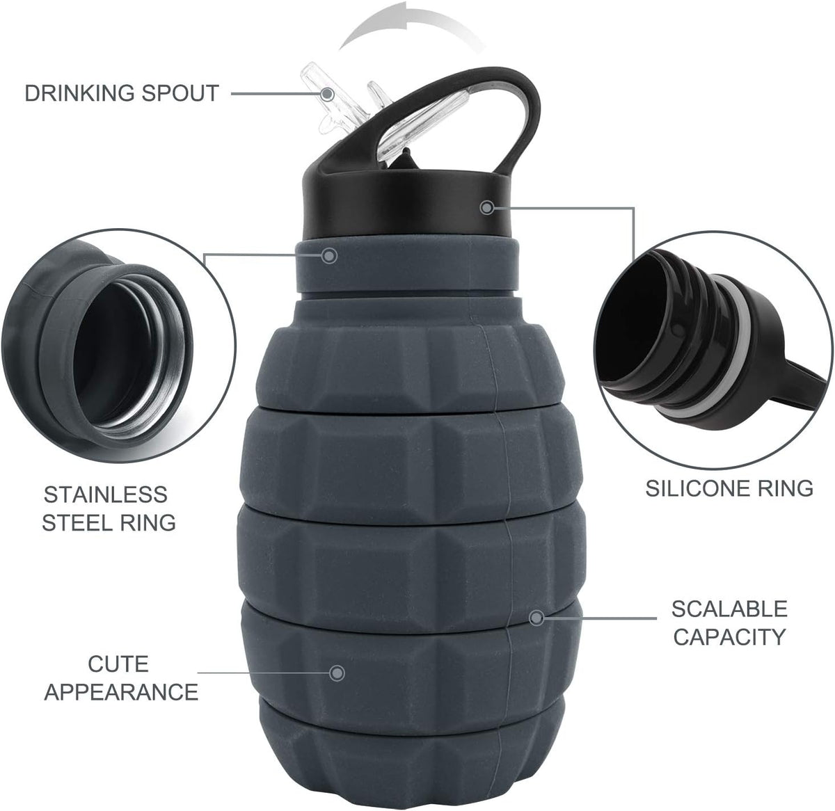 Botella de agua de viaje plegable de silicona unisex - 19.5 fl oz