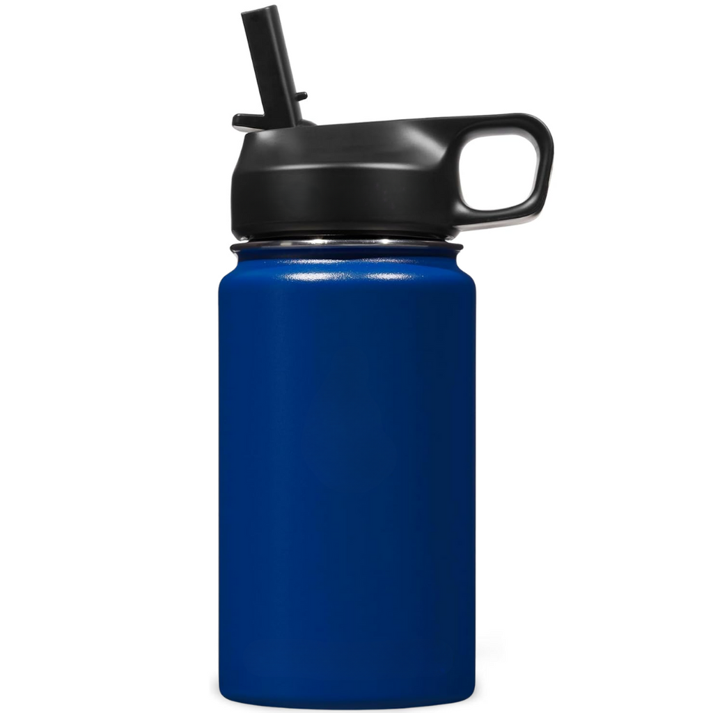 Botella de agua unisex de acero inoxidable con aislamiento térmico y pajita.