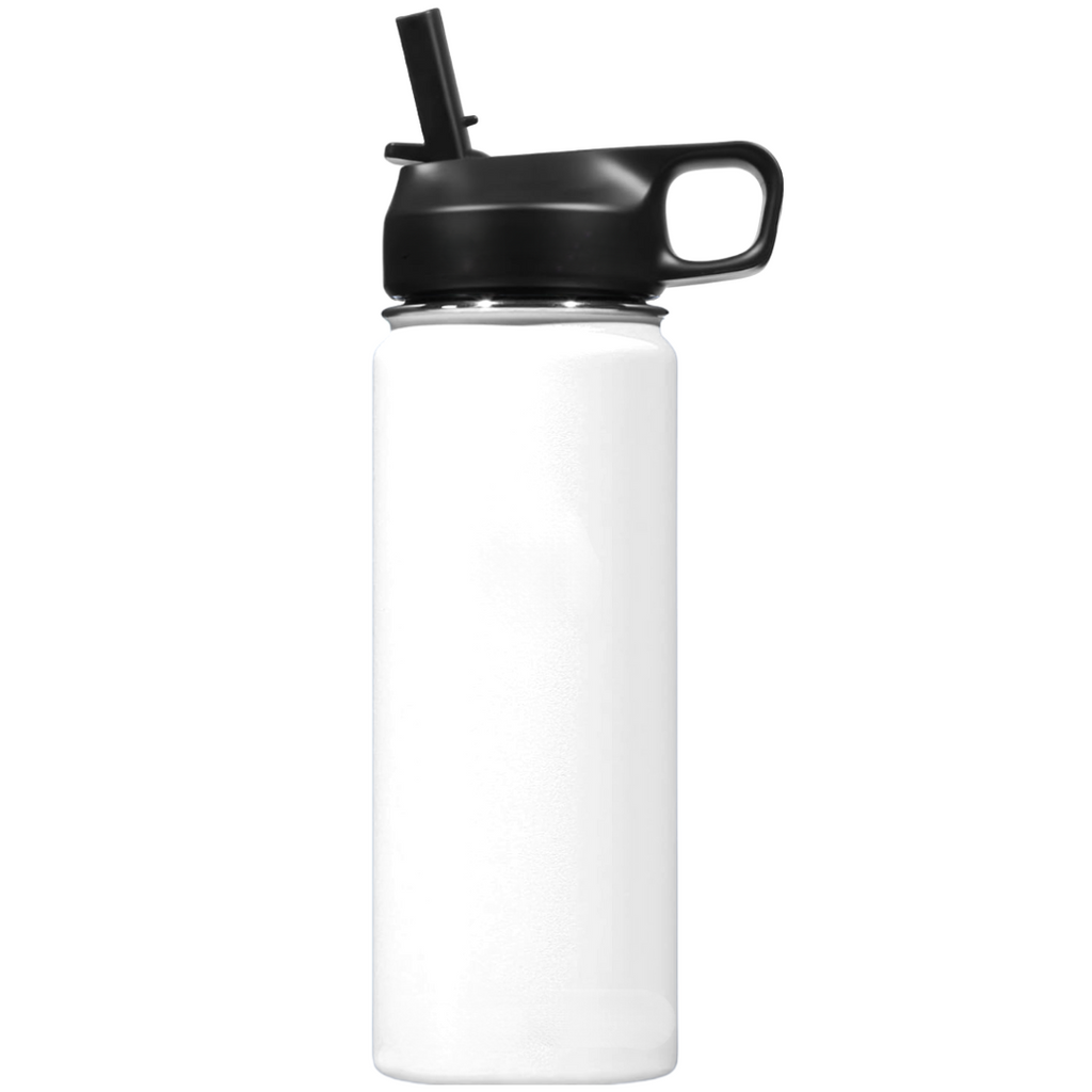 Botella de agua unisex de acero inoxidable con aislamiento térmico y pajita.