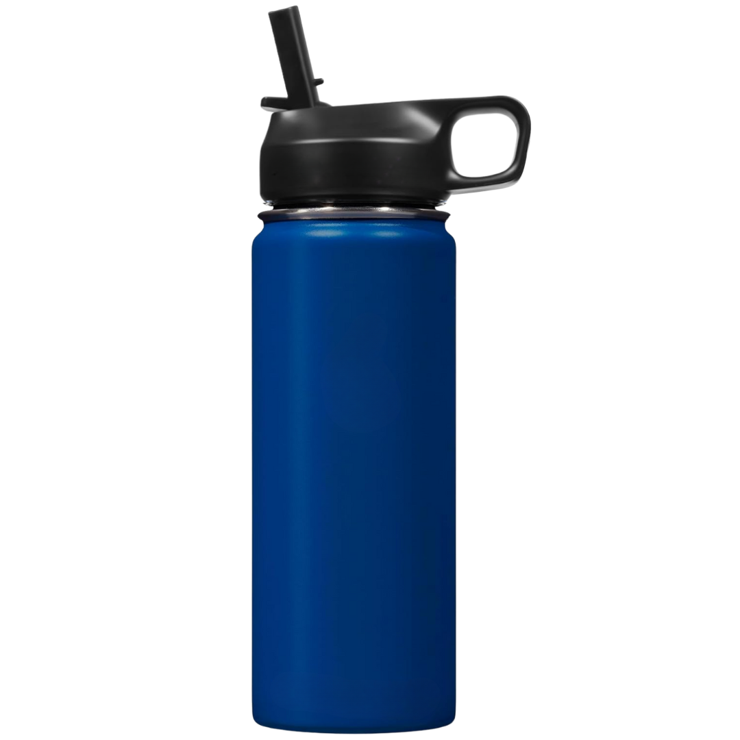 Botella de agua unisex de acero inoxidable con aislamiento térmico y pajita.