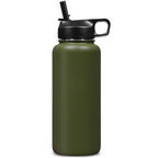 Botella de agua unisex de acero inoxidable con aislamiento térmico y pajita.