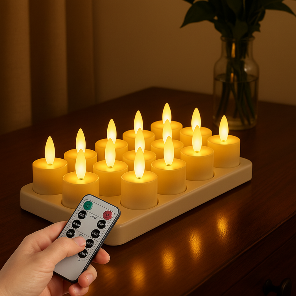 Velas LED sin llama Set Temporizador con mando a distancia Recargables por USB