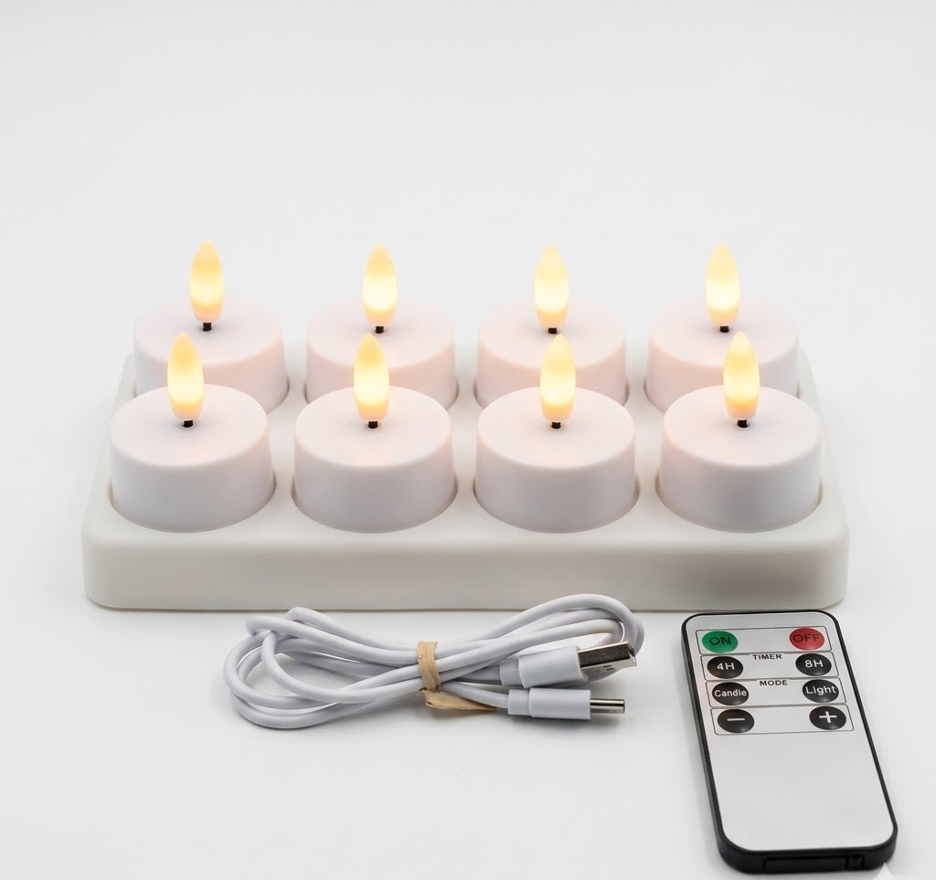 Velas LED sin llama Set Temporizador con mando a distancia Recargables por USB