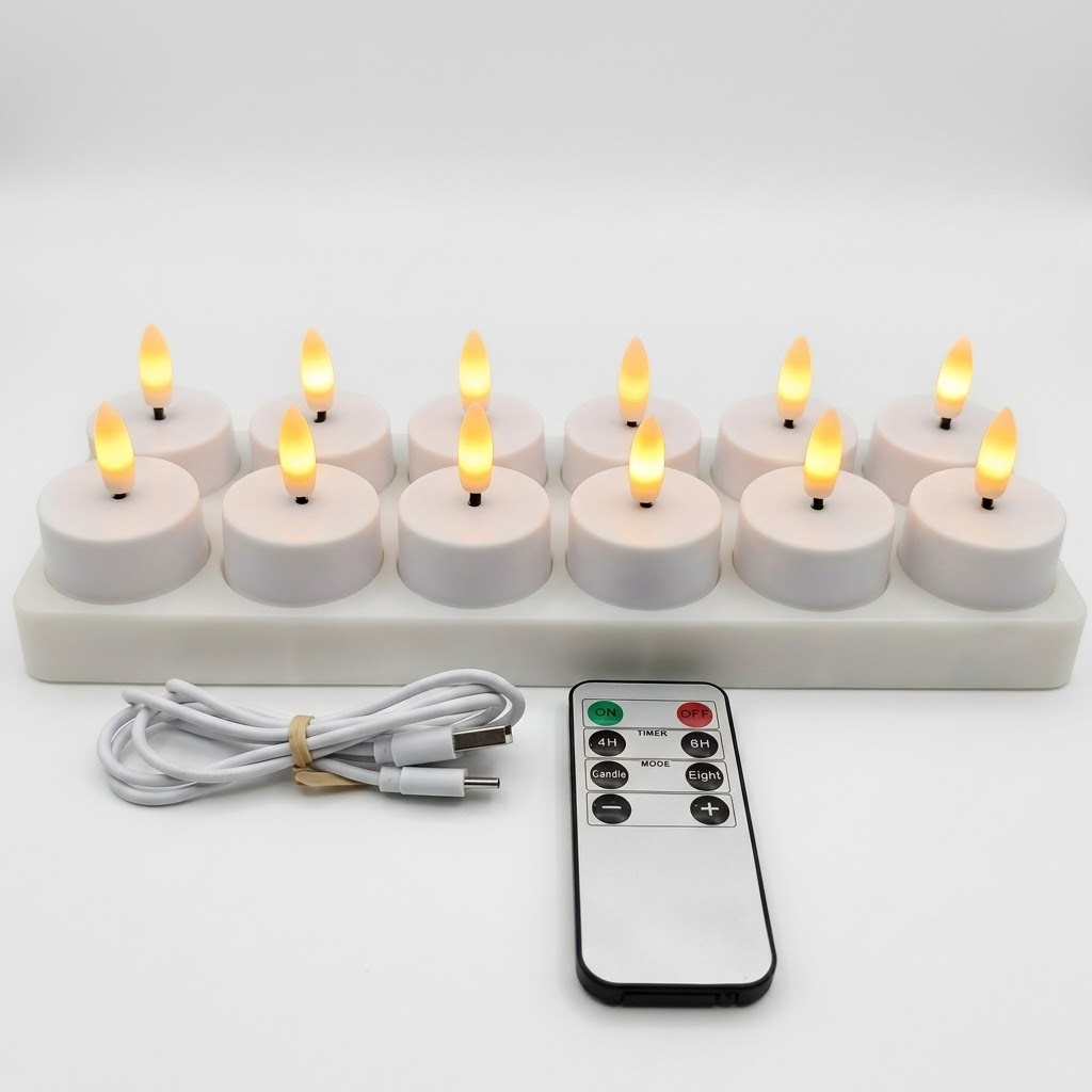 Velas LED sin llama Set Temporizador con mando a distancia Recargables por USB
