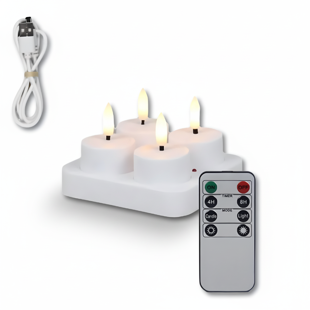 Velas LED sin llama Set Temporizador con mando a distancia Recargables por USB