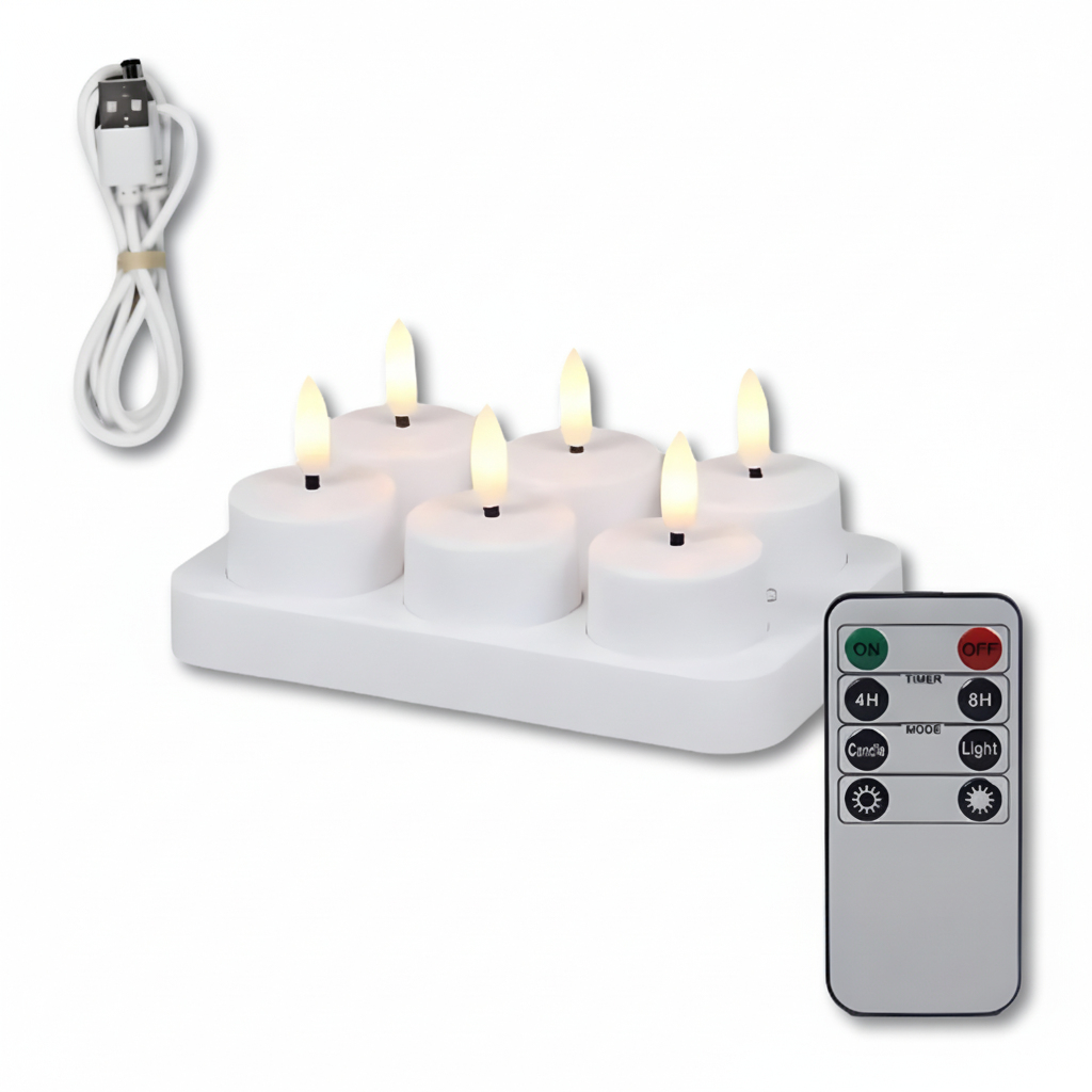 Velas LED sin llama Set Temporizador con mando a distancia Recargables por USB