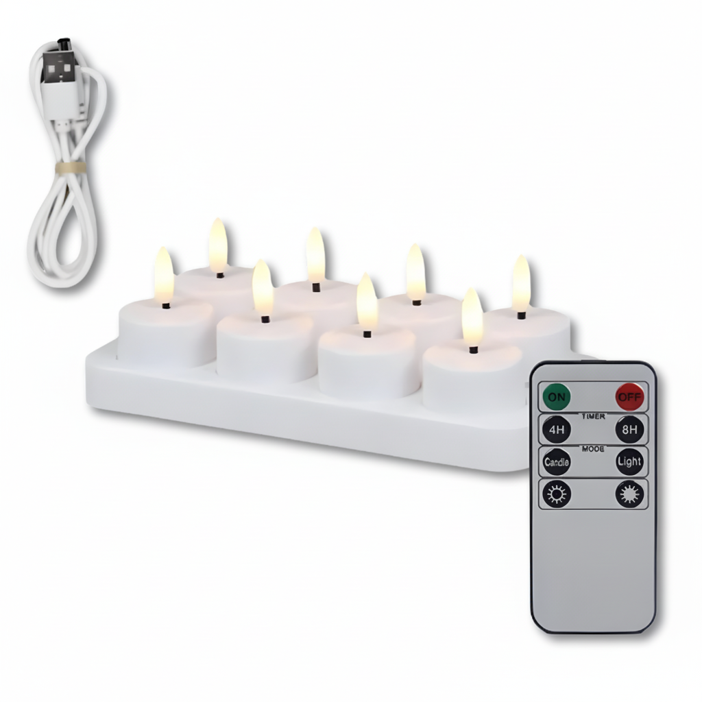 Velas LED sin llama Set Temporizador con mando a distancia Recargables por USB