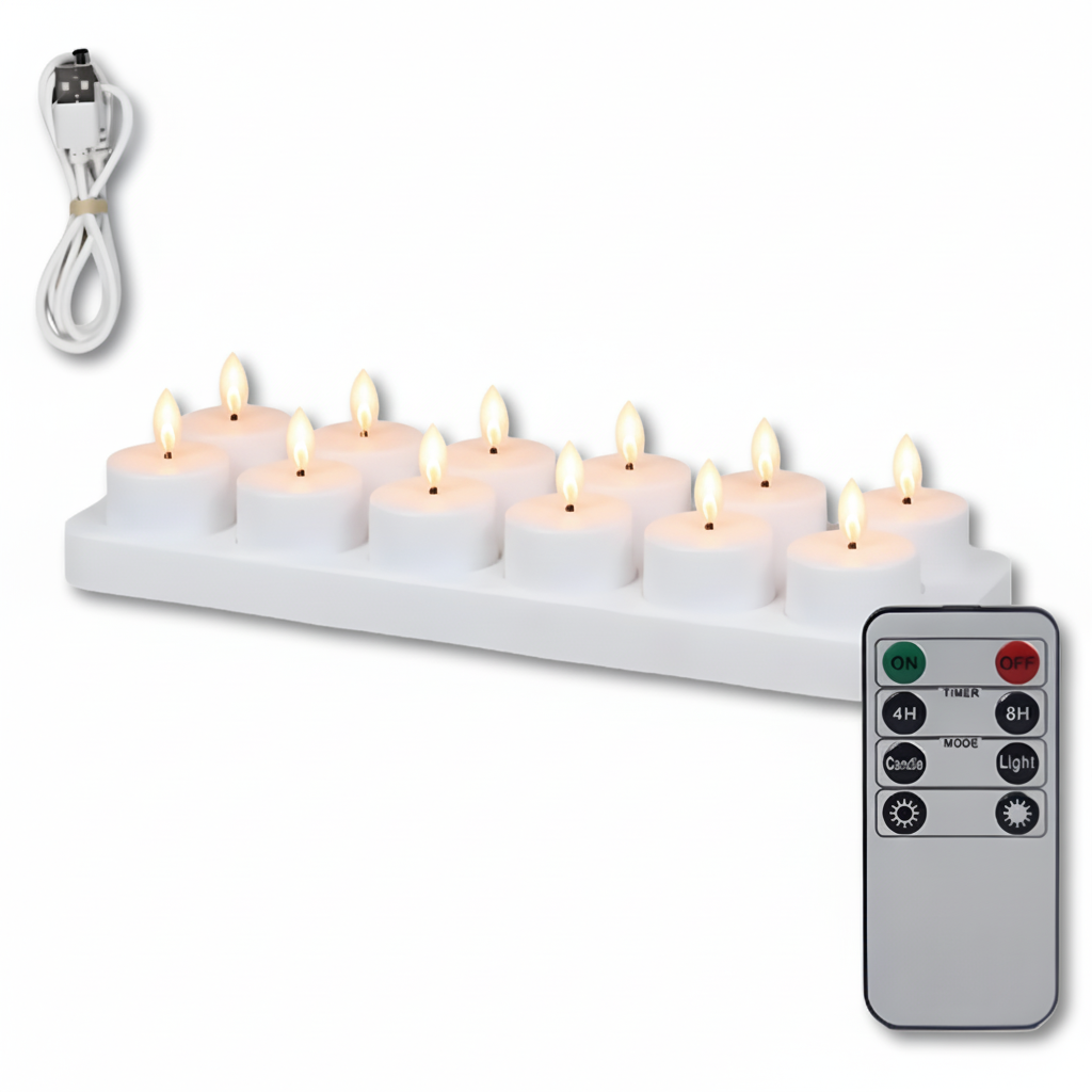 Velas LED sin llama Set Temporizador con mando a distancia Recargables por USB
