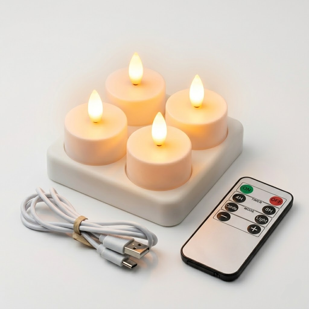 Velas LED sin llama Set Temporizador con mando a distancia Recargables por USB
