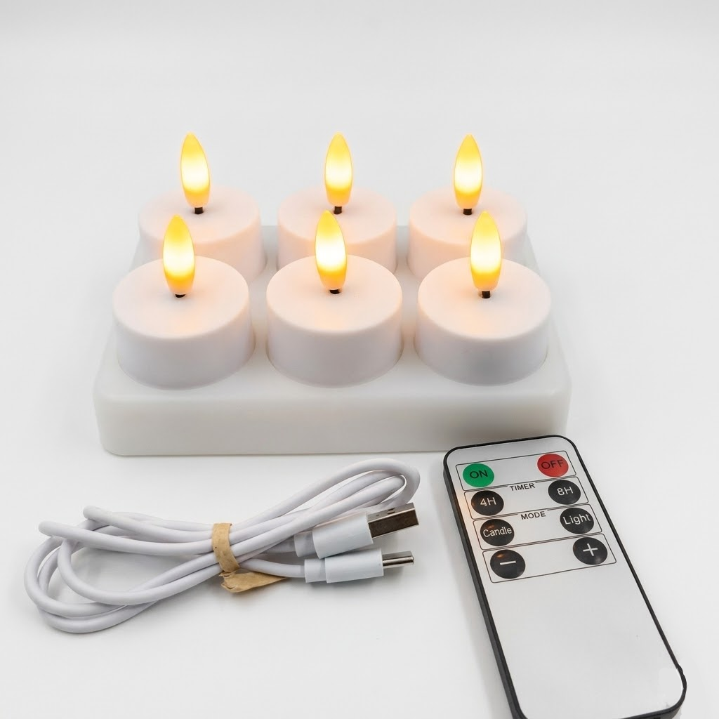 Velas LED sin llama Set Temporizador con mando a distancia Recargables por USB