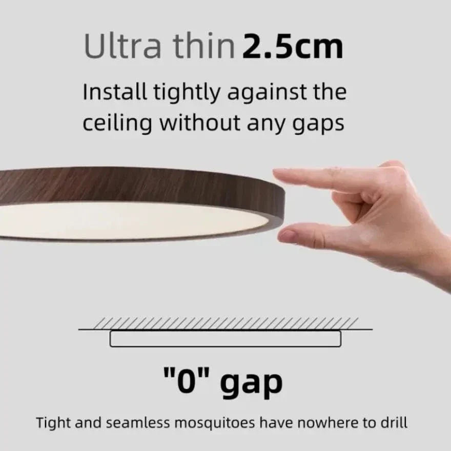 Lámpara de techo LED | Diseño ultrafino con vetas de madera, a prueba de polvo y regulable para interiores modernos